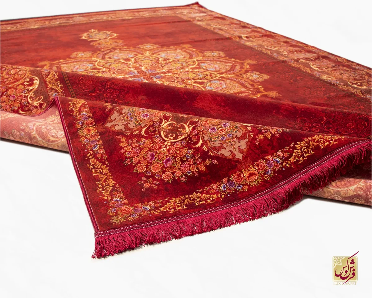 فرش ابریشم ماشینی X1969 قرمز لاکی