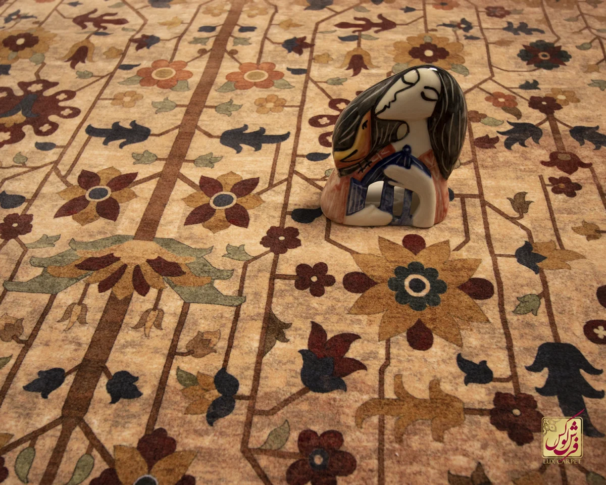 فرش ابریشم ماشینی Z1086 کرم حاشیه سرمه ای