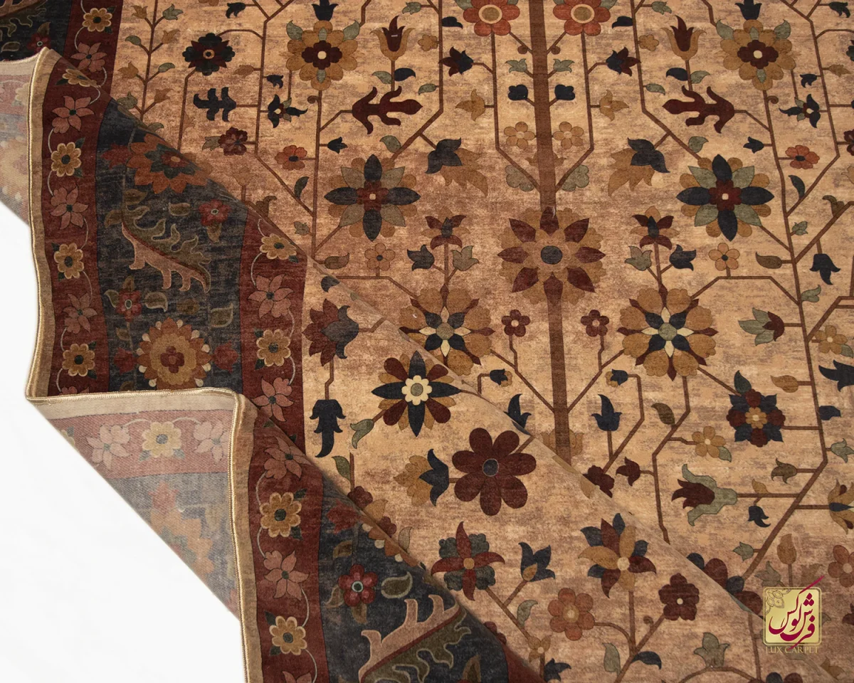 فرش ابریشم ماشینی Z1086 کرم حاشیه سرمه ای