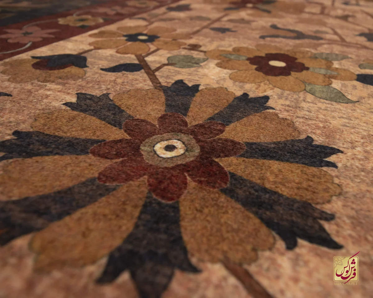 فرش ابریشم ماشینی Z1086 کرم حاشیه سرمه ای