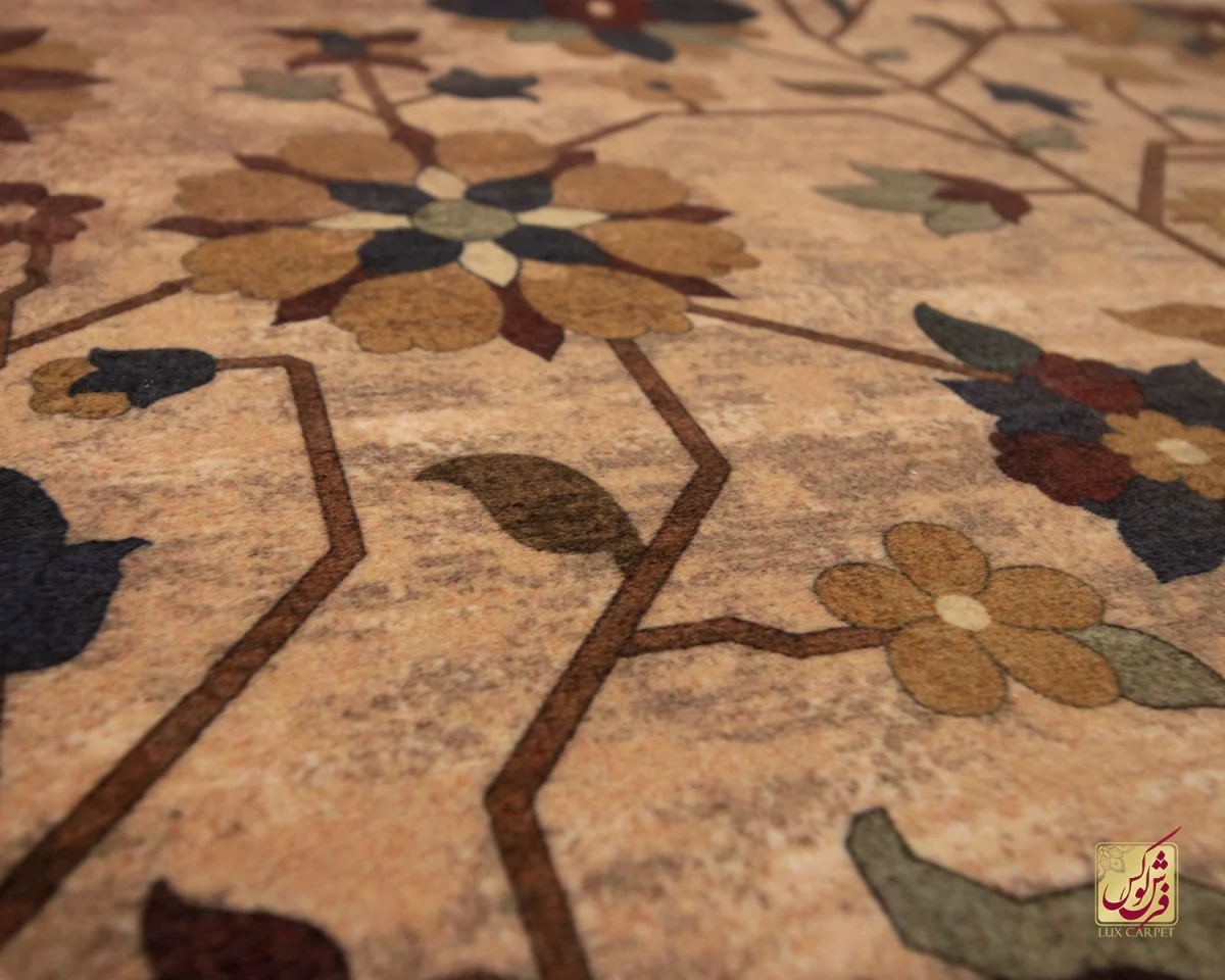 فرش ابریشم ماشینی Z1086 کرم حاشیه سرمه ای