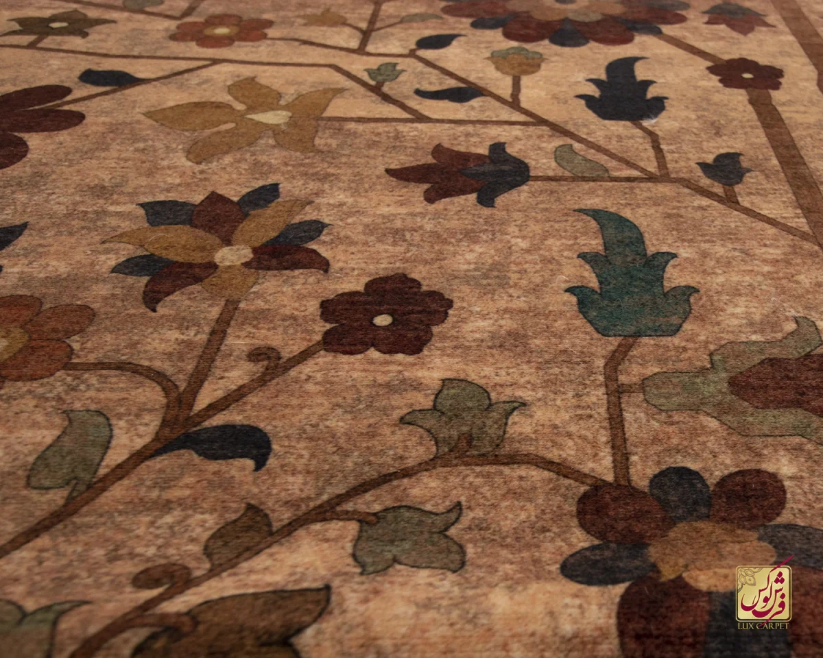 فرش ابریشم ماشینی Z1086 کرم حاشیه سرمه ای