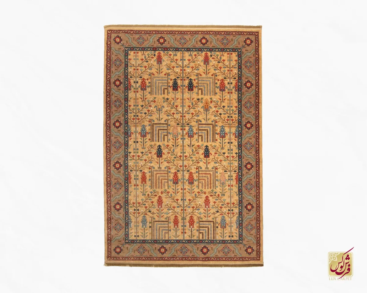 c1116-0 فرش ابریشم ماشینی C1116 بژ گردویی