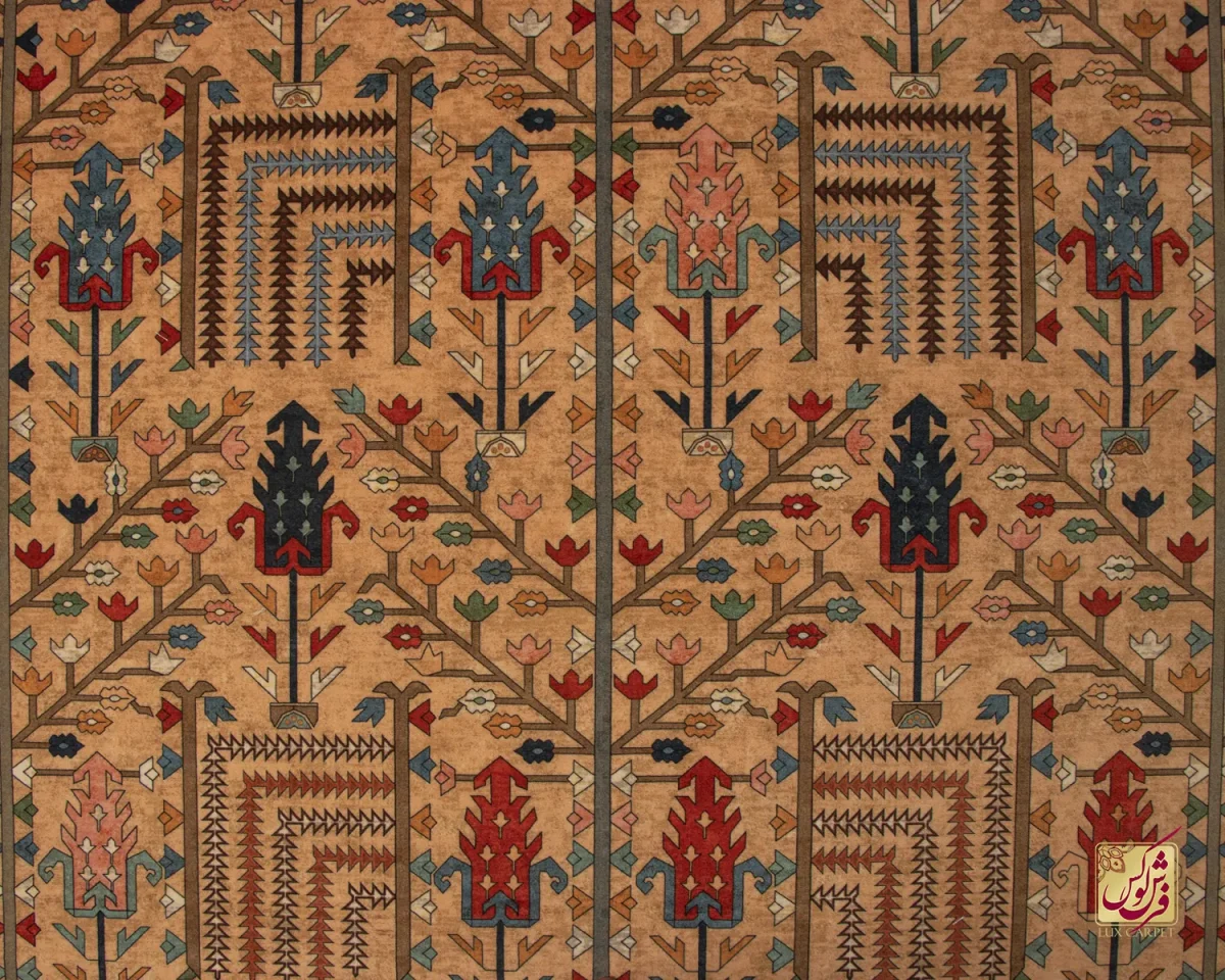 فرش ابریشم ماشینی C1116 بژ گردویی