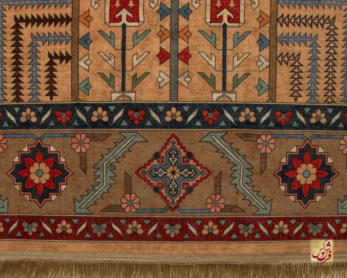 فرش ابریشم ماشینی C1116 بژ گردویی