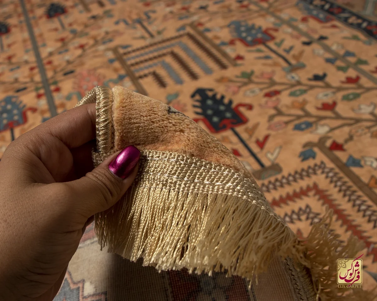 فرش ابریشم ماشینی C1116 بژ گردویی - تصویر 8