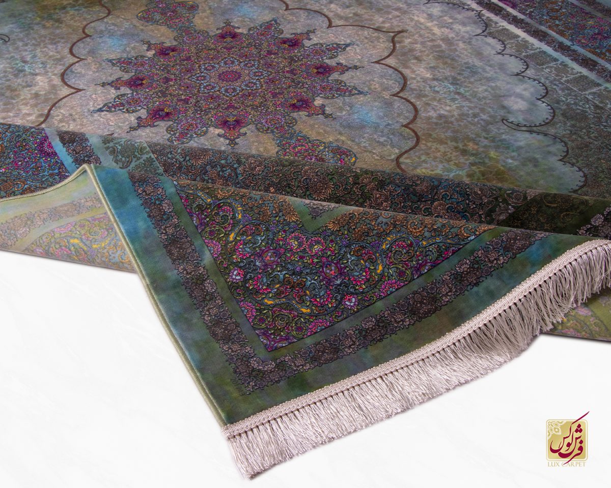 فرش ابریشم ماشینی ۲۰۱۷۴۳ فیروزه ای سبز کهکشانی