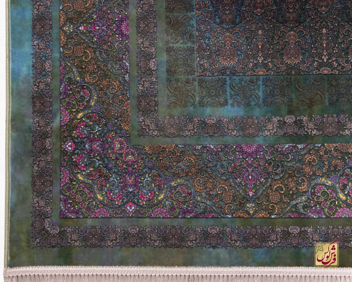 فرش ابریشم ماشینی ۲۰۱۷۴۳ فیروزه ای سبز کهکشانی