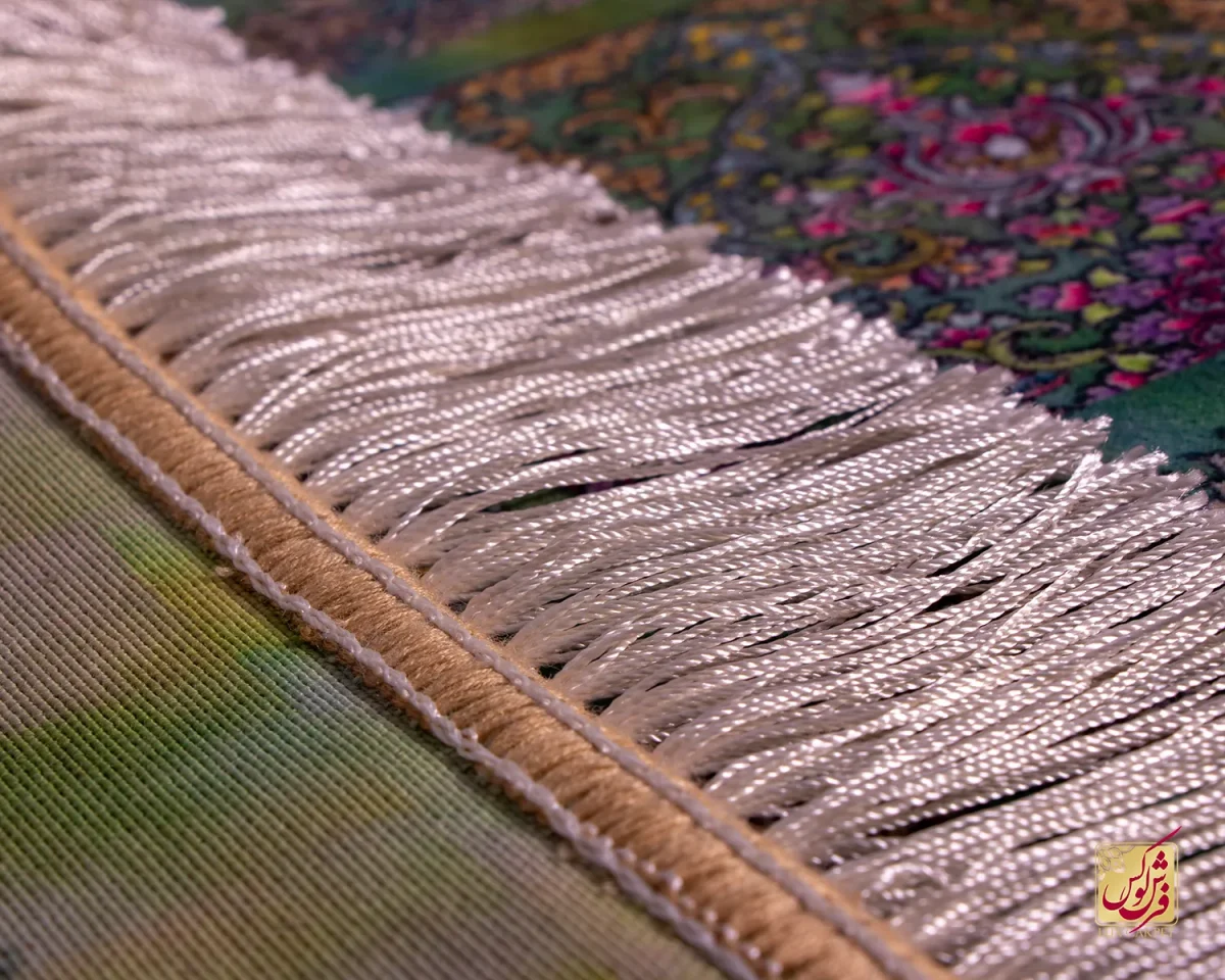 فرش ابریشم ماشینی ۲۰۱۷۴۳ فیروزه ای سبز کهکشانی