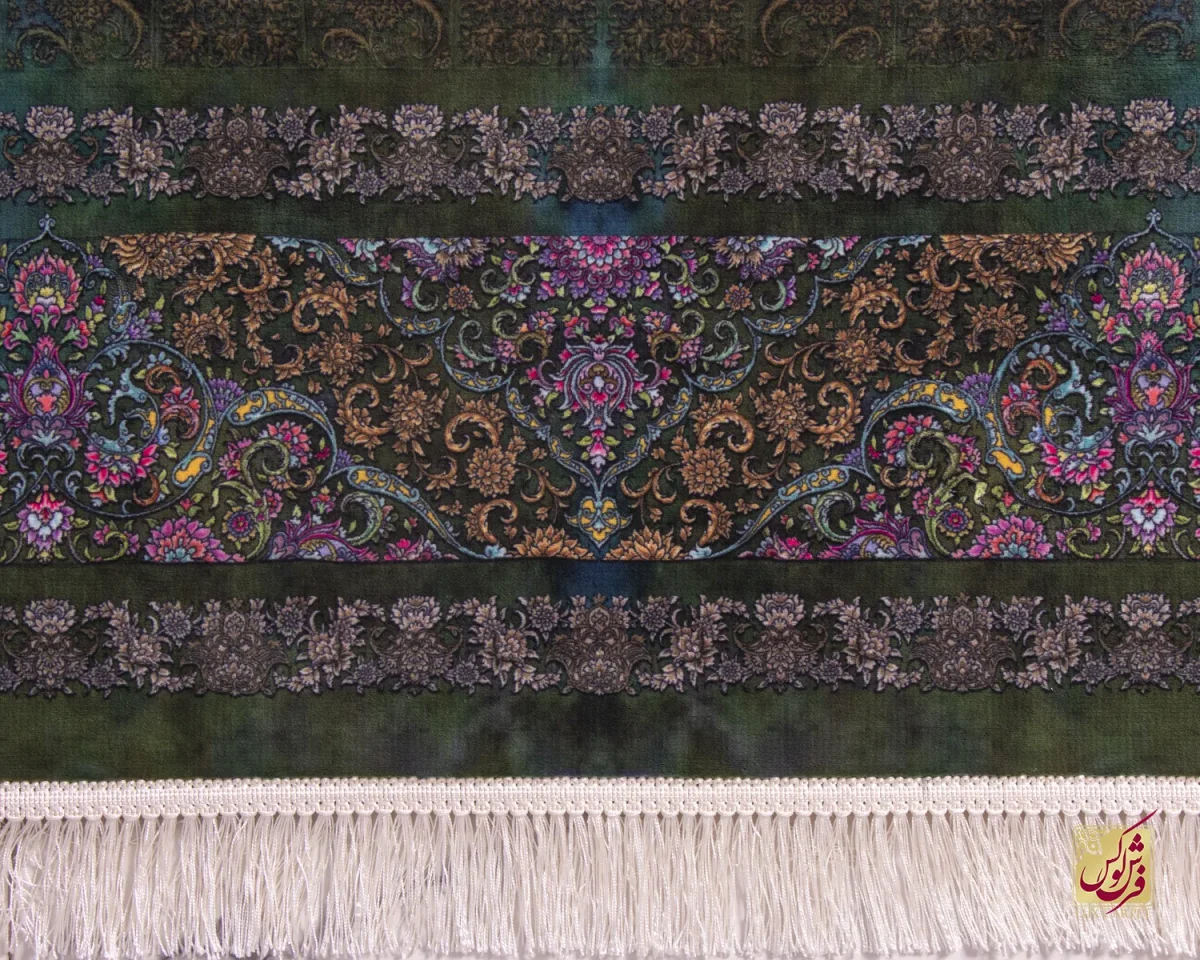 فرش ابریشم ماشینی ۲۰۱۷۴۳ فیروزه ای سبز کهکشانی