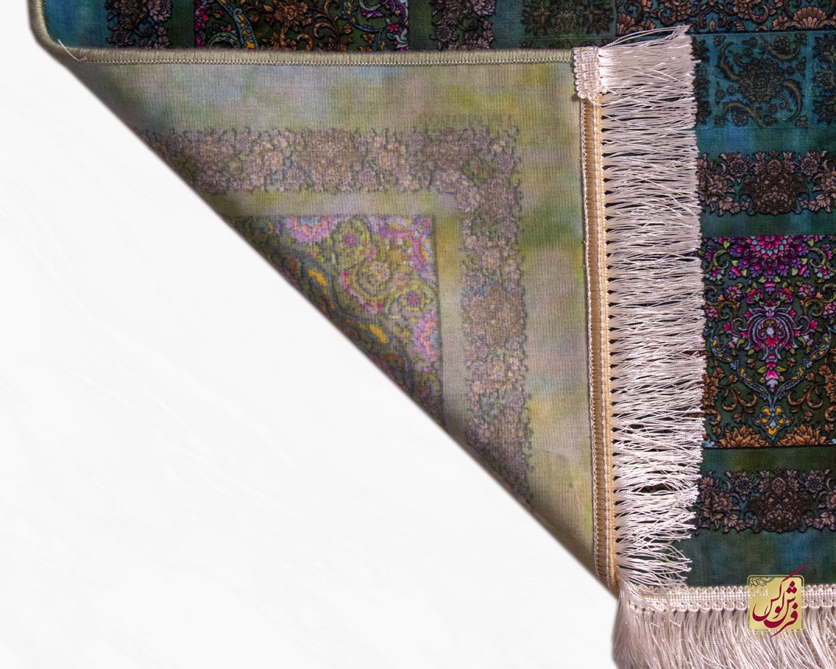 فرش ابریشم ماشینی ۲۰۱۷۴۳ فیروزه ای سبز کهکشانی