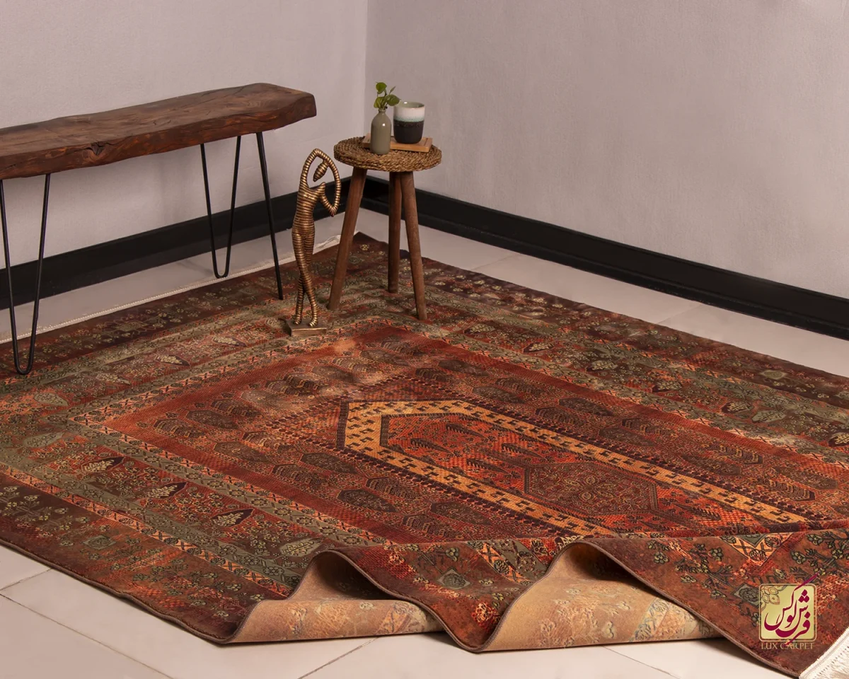 فرش ابریشم ماشینی 202727 آجری سبز