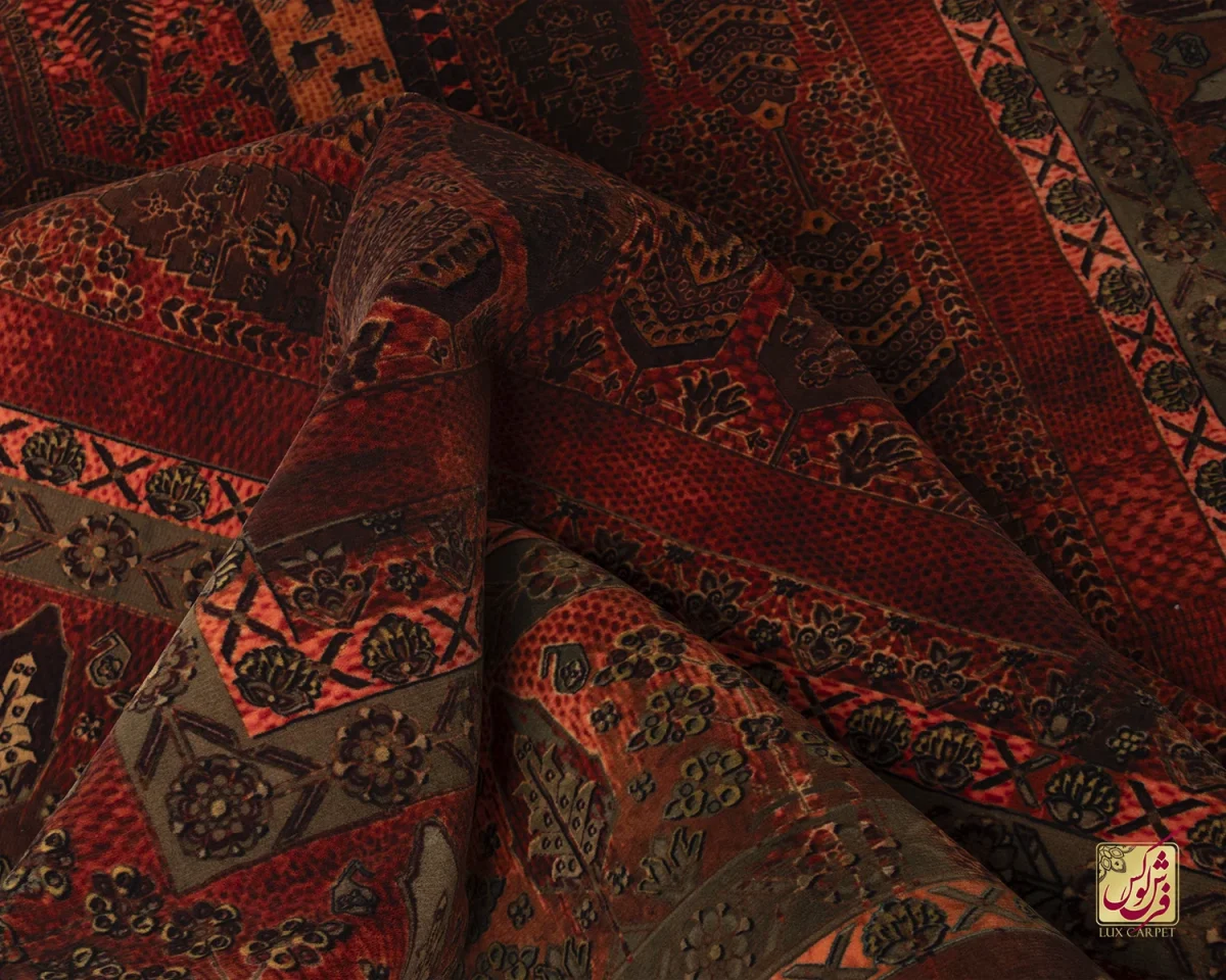 فرش ابریشم ماشینی 202727 آجری سبز