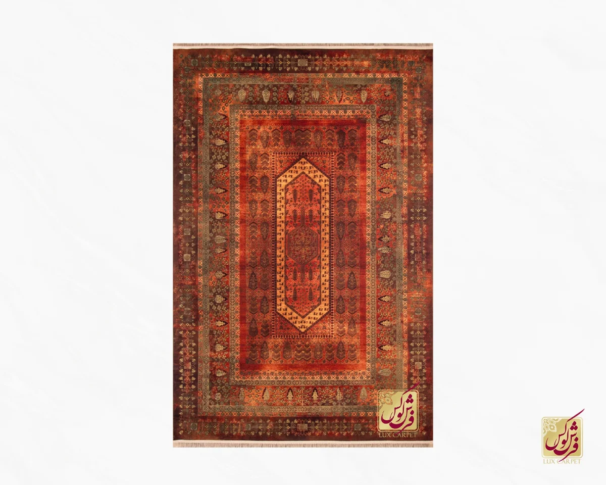 فرش ابریشم ماشینی 202727 آجری سبز