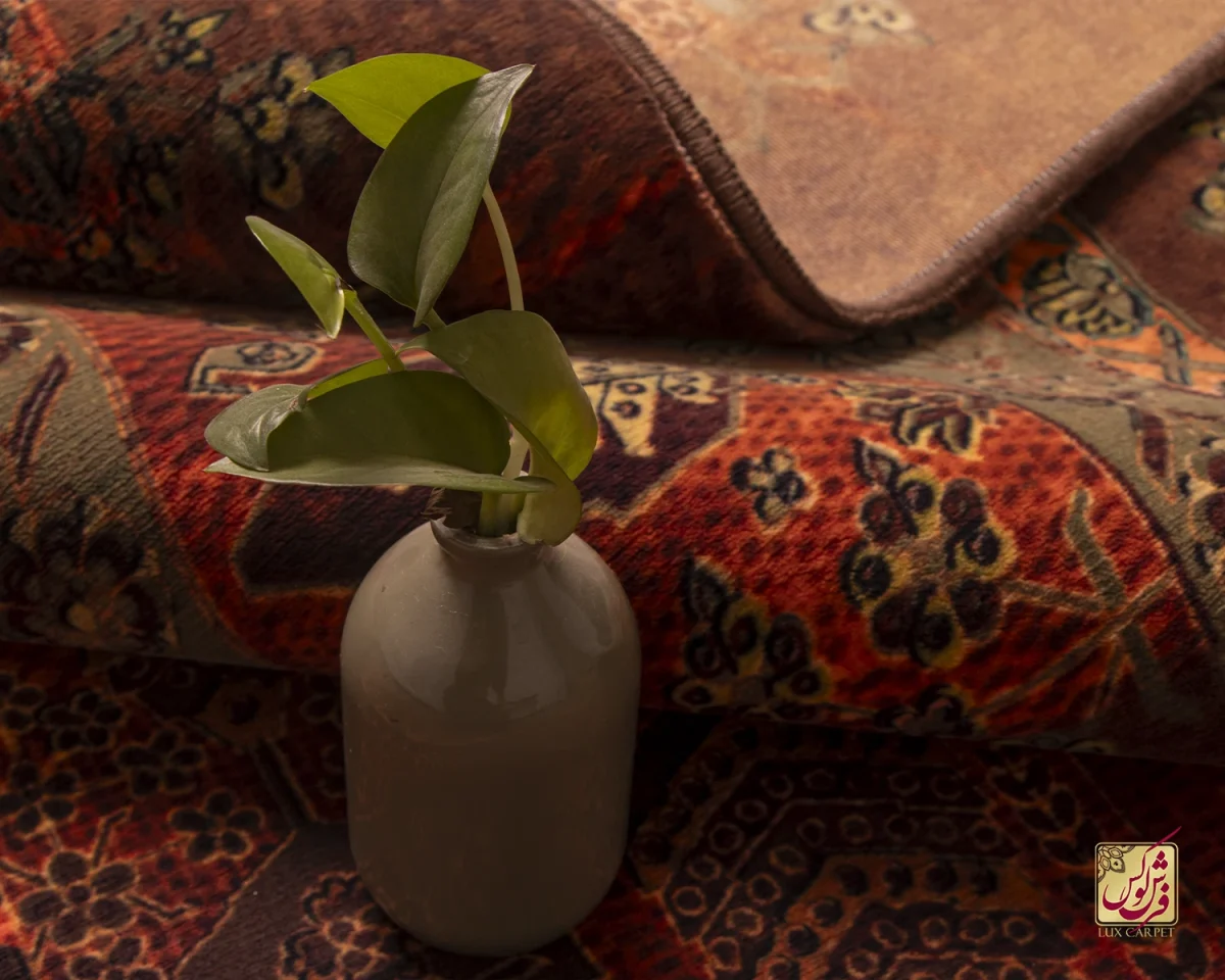 فرش ابریشم ماشینی 202727 آجری سبز