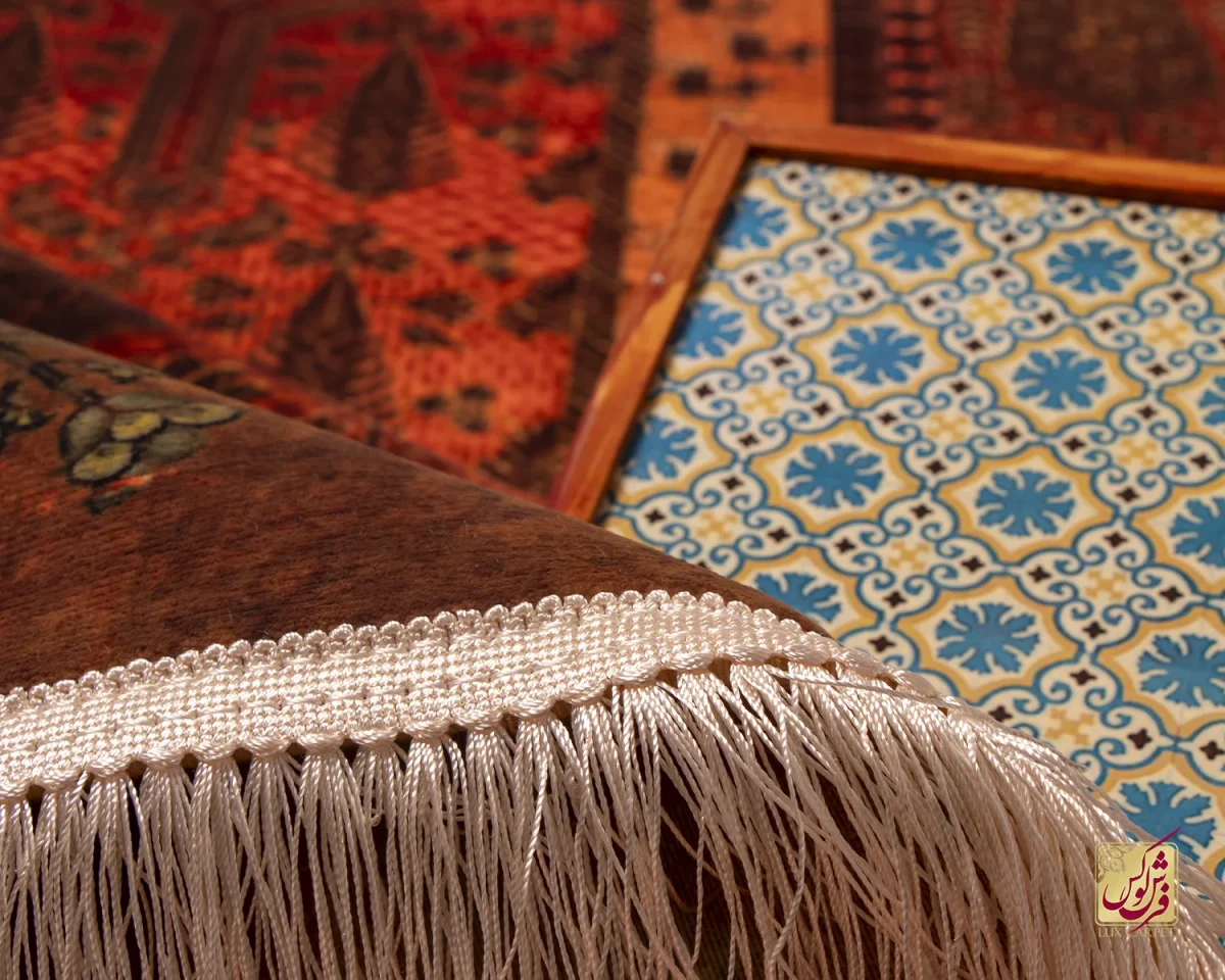 فرش ابریشم ماشینی 202727 آجری سبز