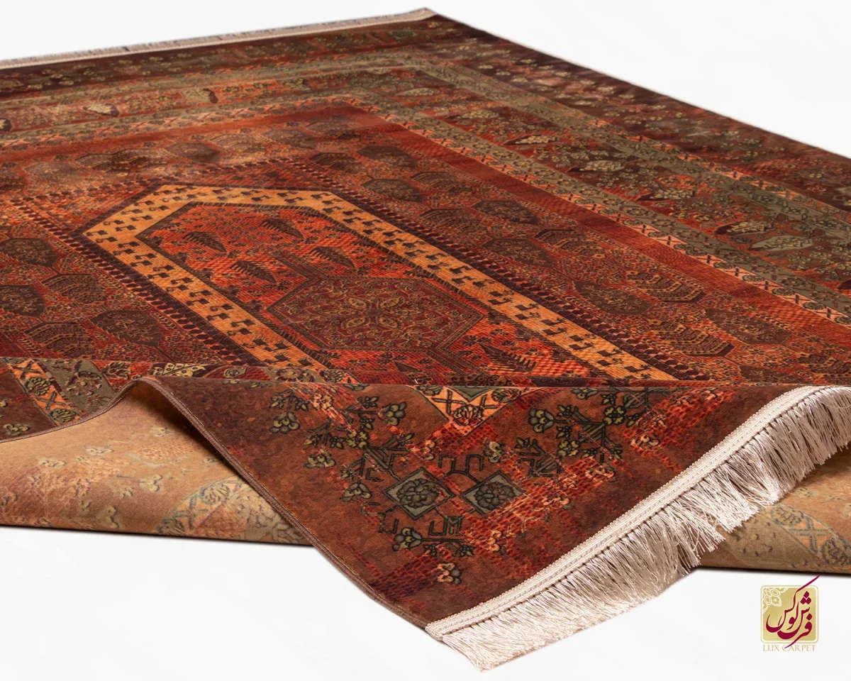 فرش ابریشم ماشینی 202727 آجری سبز