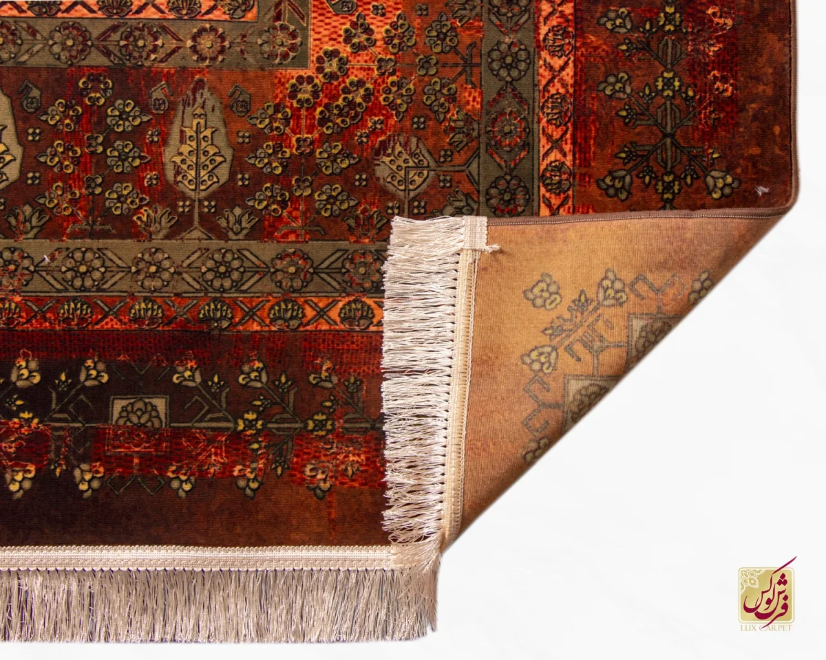 فرش ابریشم ماشینی 202727 آجری سبز