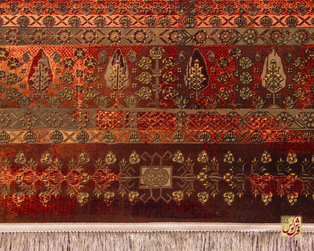 فرش ابریشم ماشینی 202727 آجری سبز