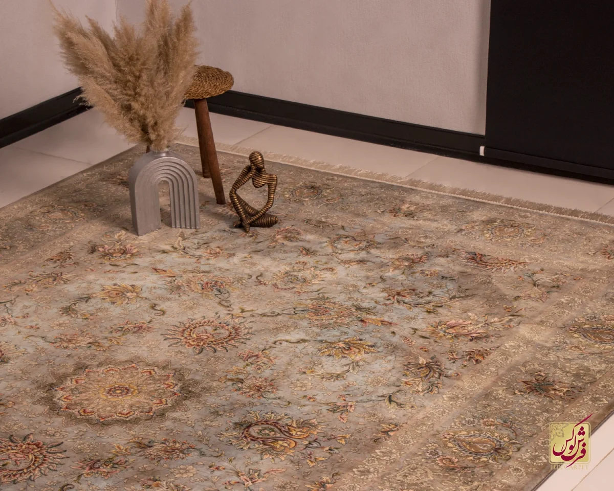 فرش ابریشم ماشینی 202734 نسکافه ای