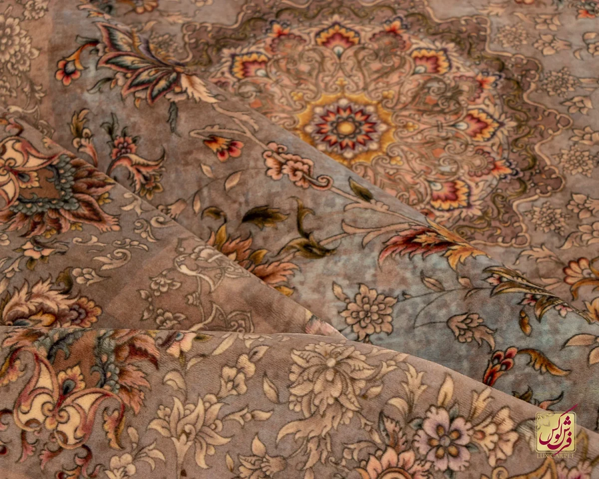 فرش ابریشم ماشینی 202734 نسکافه ای