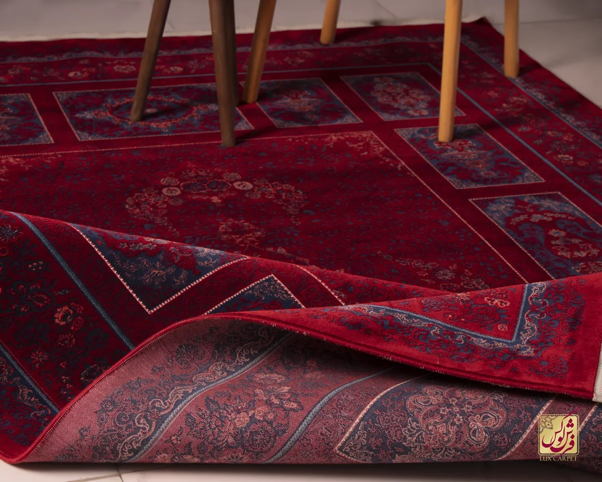 فرش وینتیج کتیبه lsk قرمز سورمه ای