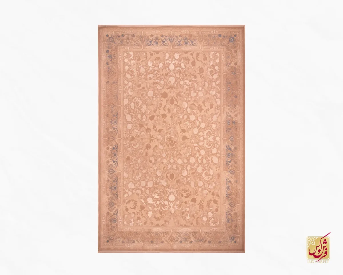 فرش وینتیج ۳۰۲۱ نسکافه‌ای کرم حاشیه آبی