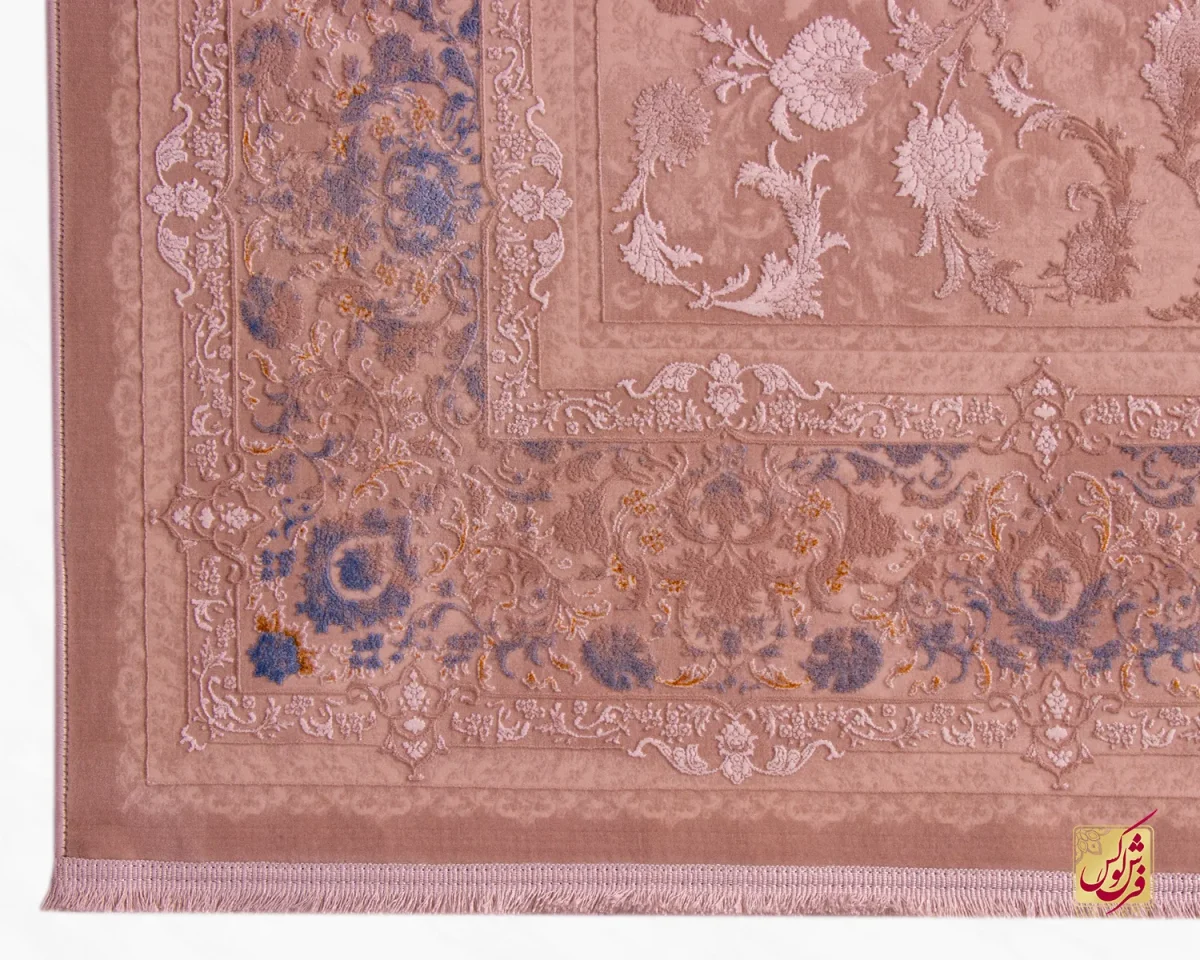 فرش وینتیج ۳۰۲۱ نسکافه‌ای کرم حاشیه آبی