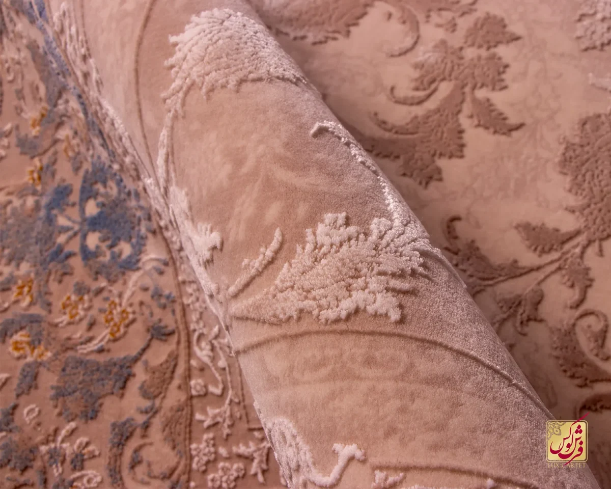 فرش وینتیج ۳۰۲۱ نسکافه‌ای کرم حاشیه آبی