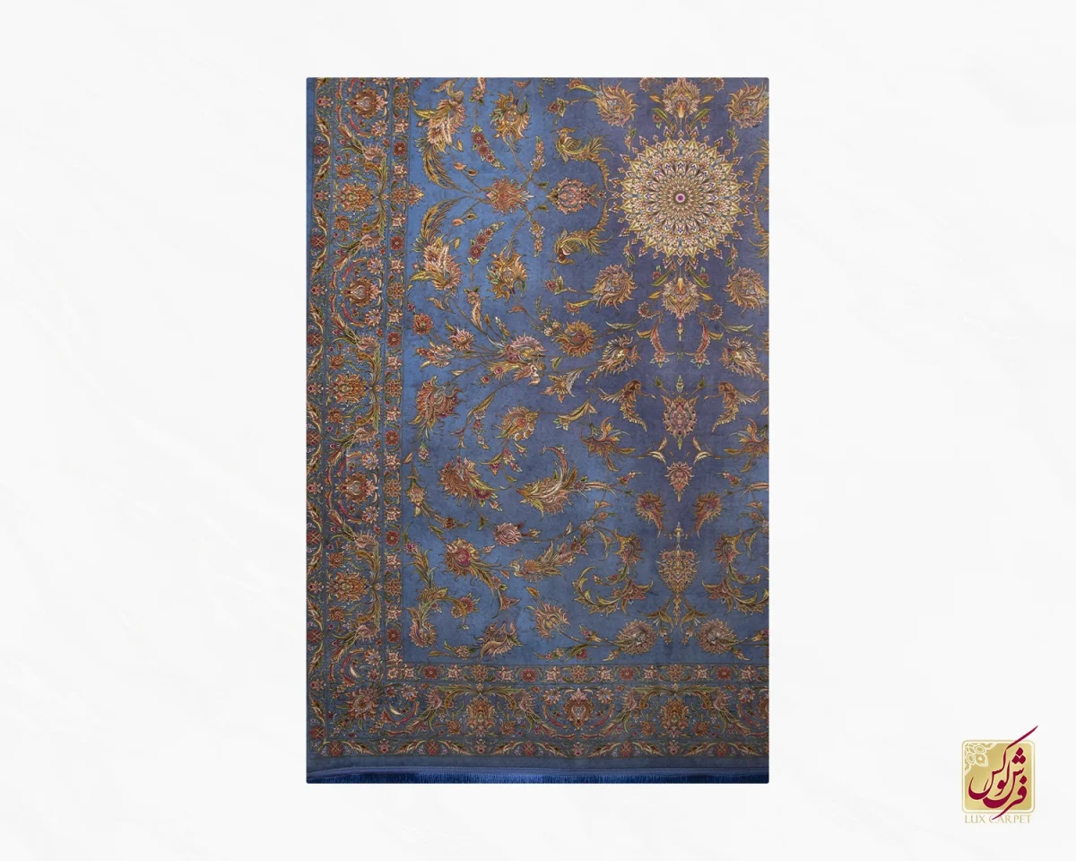 فرش ابریشم ماشینی 652 آبی - تصویر 2