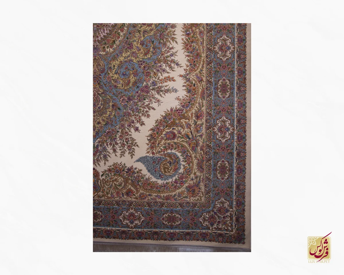فرش لوکس781 آبی کرم تمام رنگ - تصویر 2