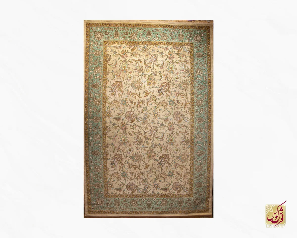 6متری (93) فرش لوکس10151 نسکافه ای حاشیه فیروزه ای - تصویر 1