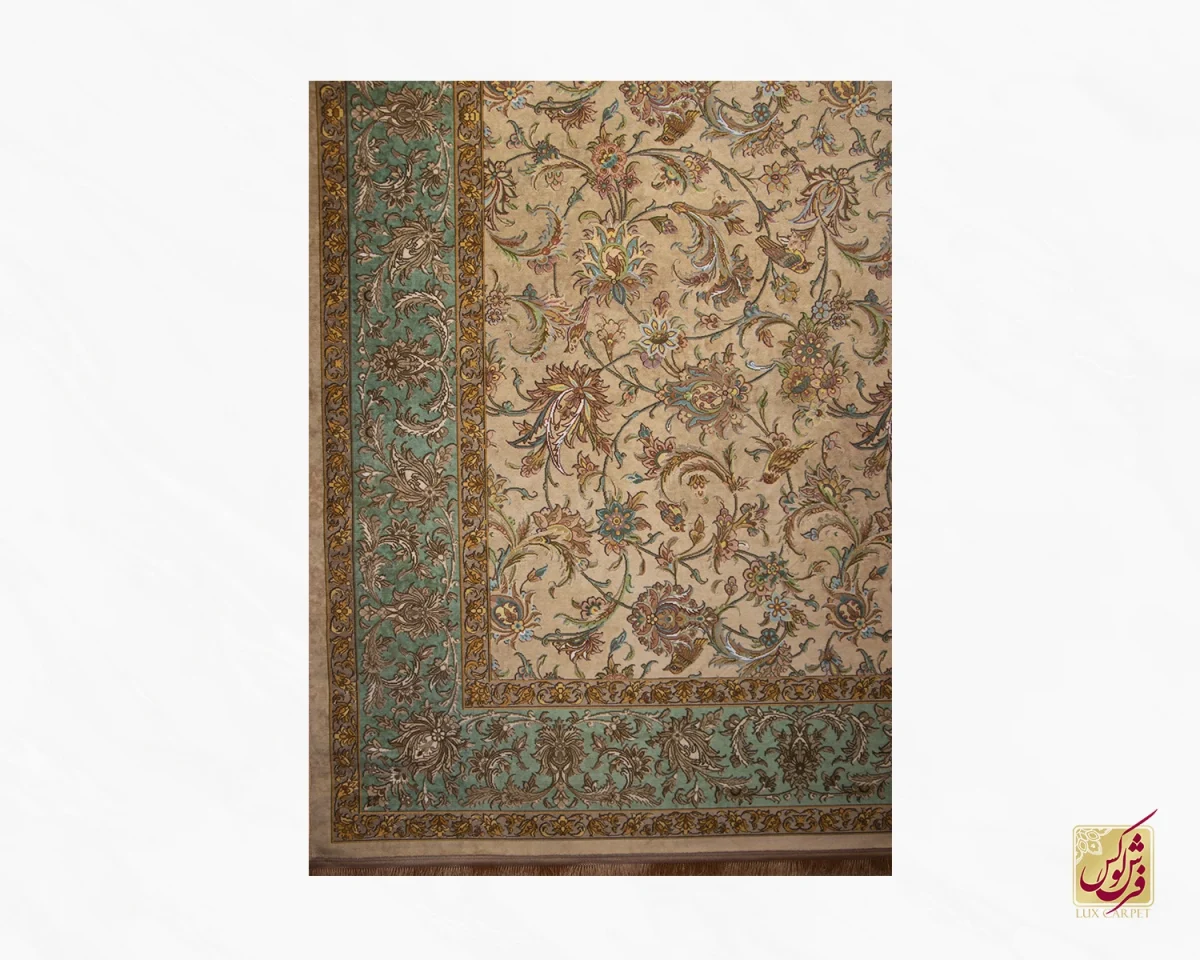 فرش لوکس10151 نسکافه ای حاشیه فیروزه ای - تصویر 2