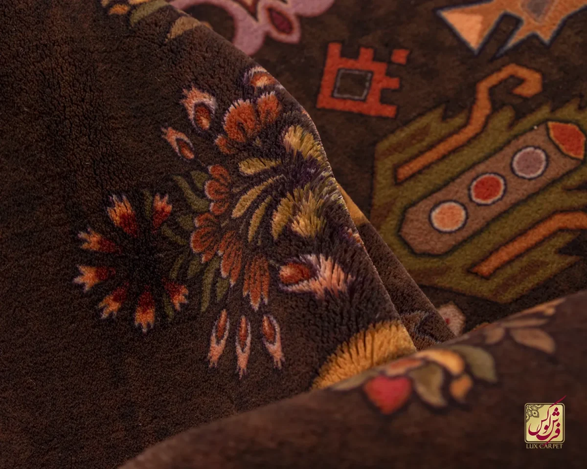 فرش ابریشم ماشینی ۷۳۰۸۰۰ قهوه ای
