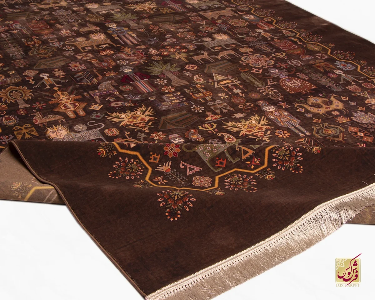 فرش ابریشم ماشینی ۷۳۰۸۰۰ قهوه ای