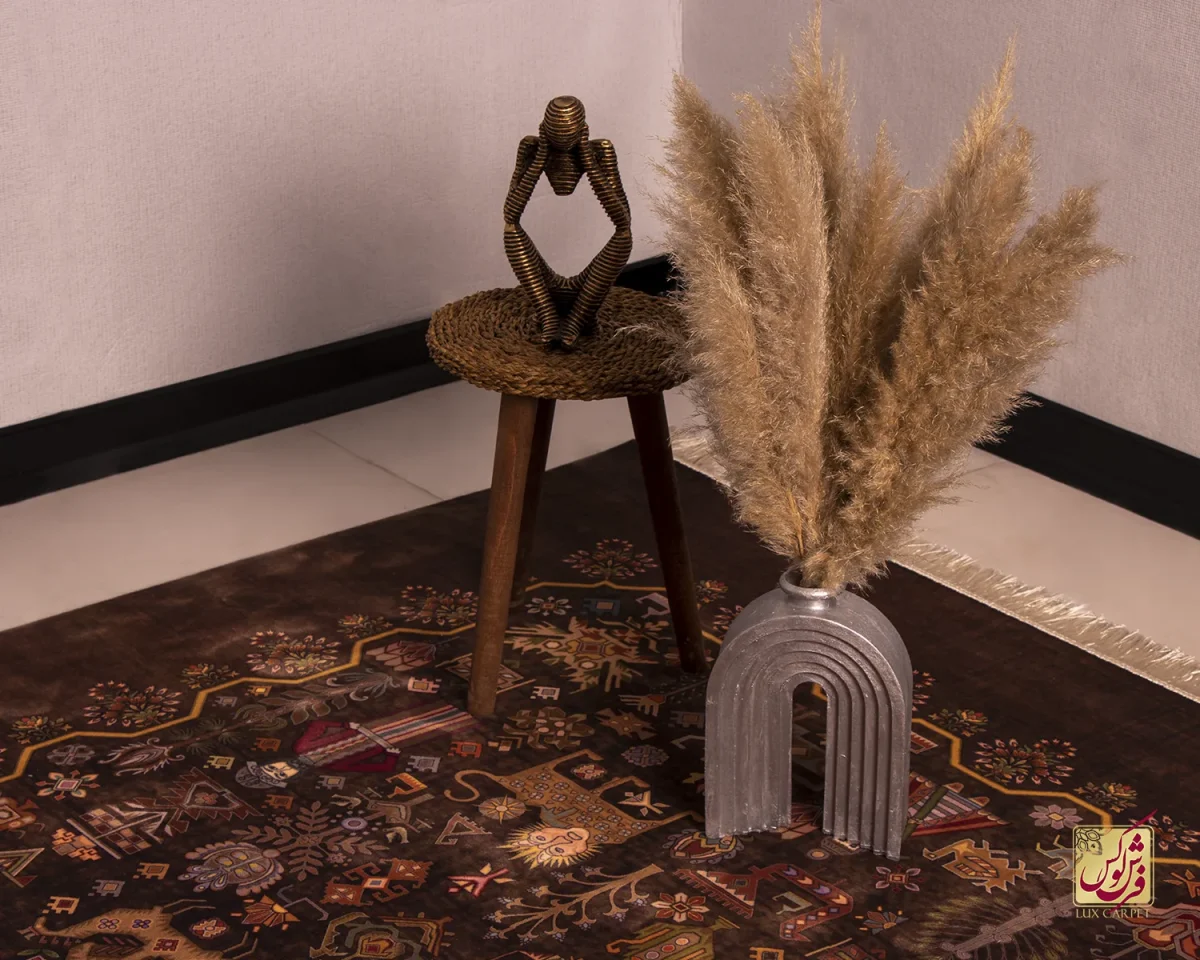 فرش ابریشم ماشینی ۷۳۰۸۰۰ قهوه ای