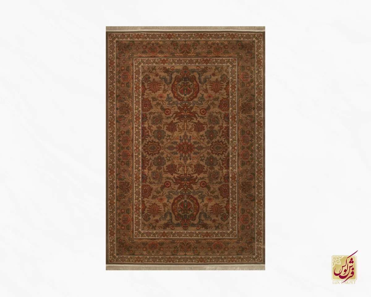 فرش ابریشم ماشینی 740601 قهوی کرم