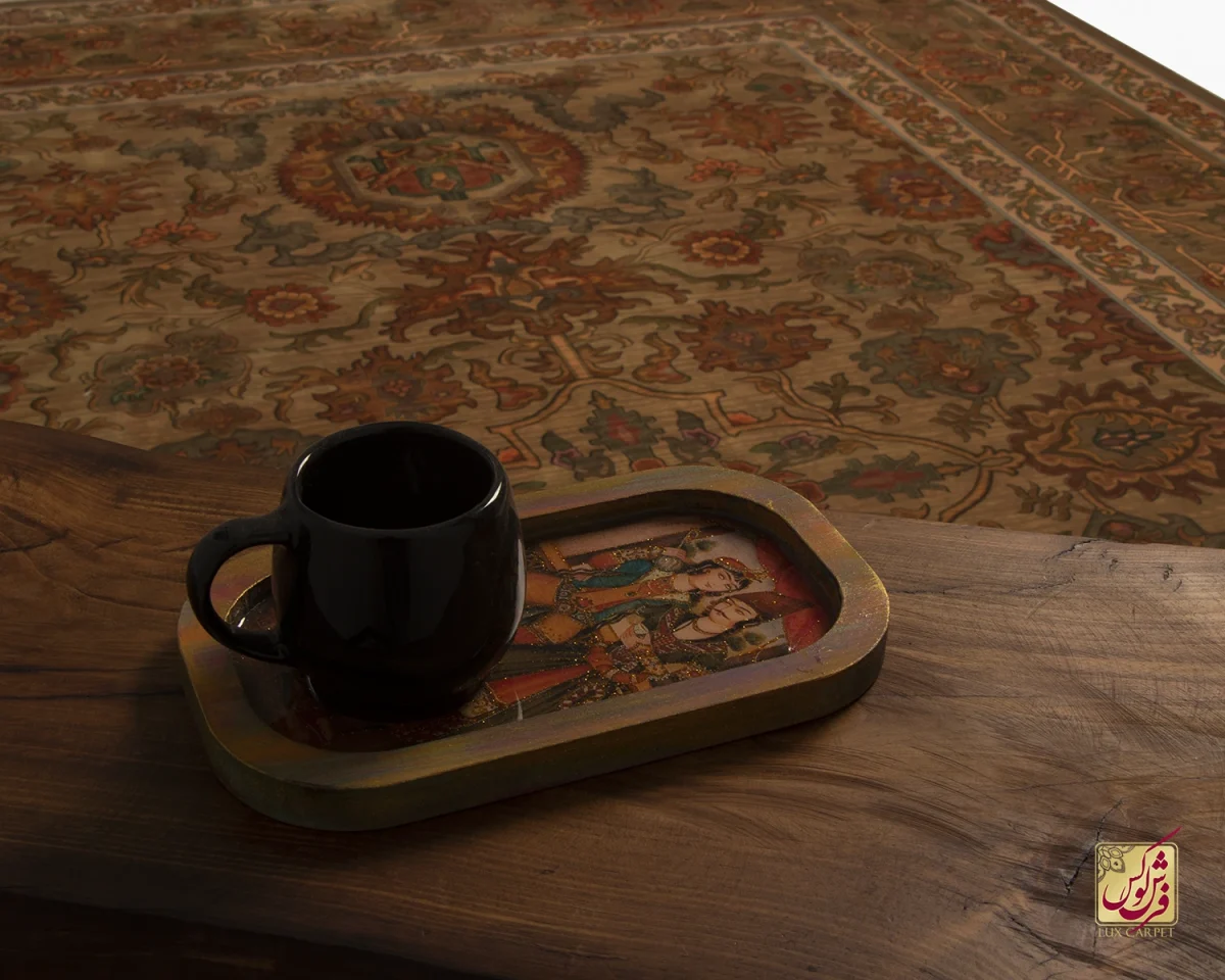 فرش ابریشم ماشینی 740601 قهوی کرم