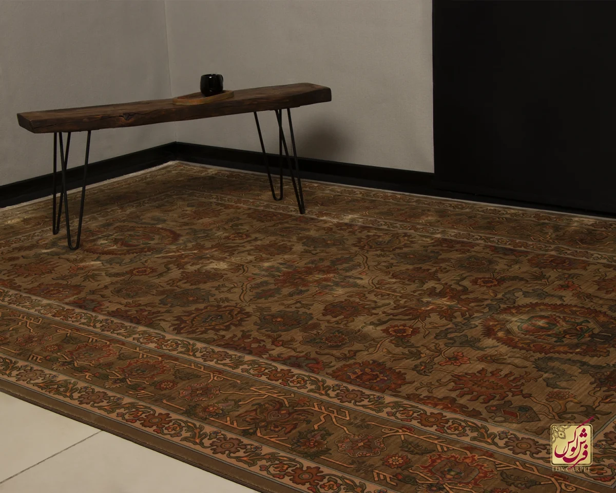 740601-e12 فرش ابریشم ماشینی 740601 قهوی کرم