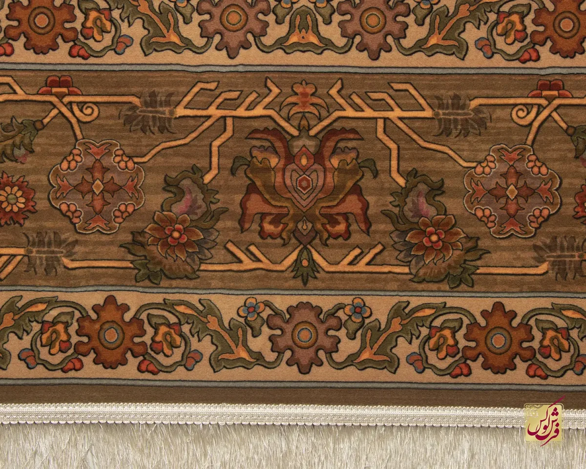 فرش ابریشم ماشینی 740601 قهوی کرم