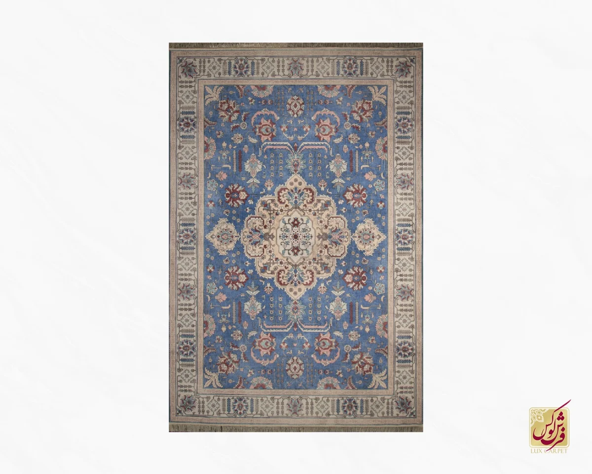 فرش ابریشم ماشینی 743100 ابی کرم