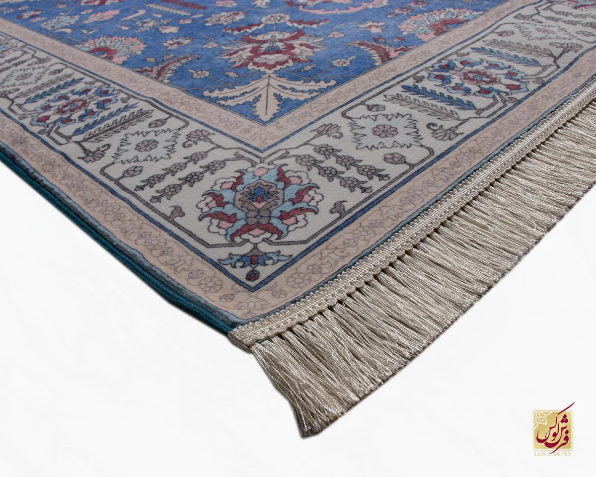 فرش ابریشم ماشینی 743100 ابی کرم