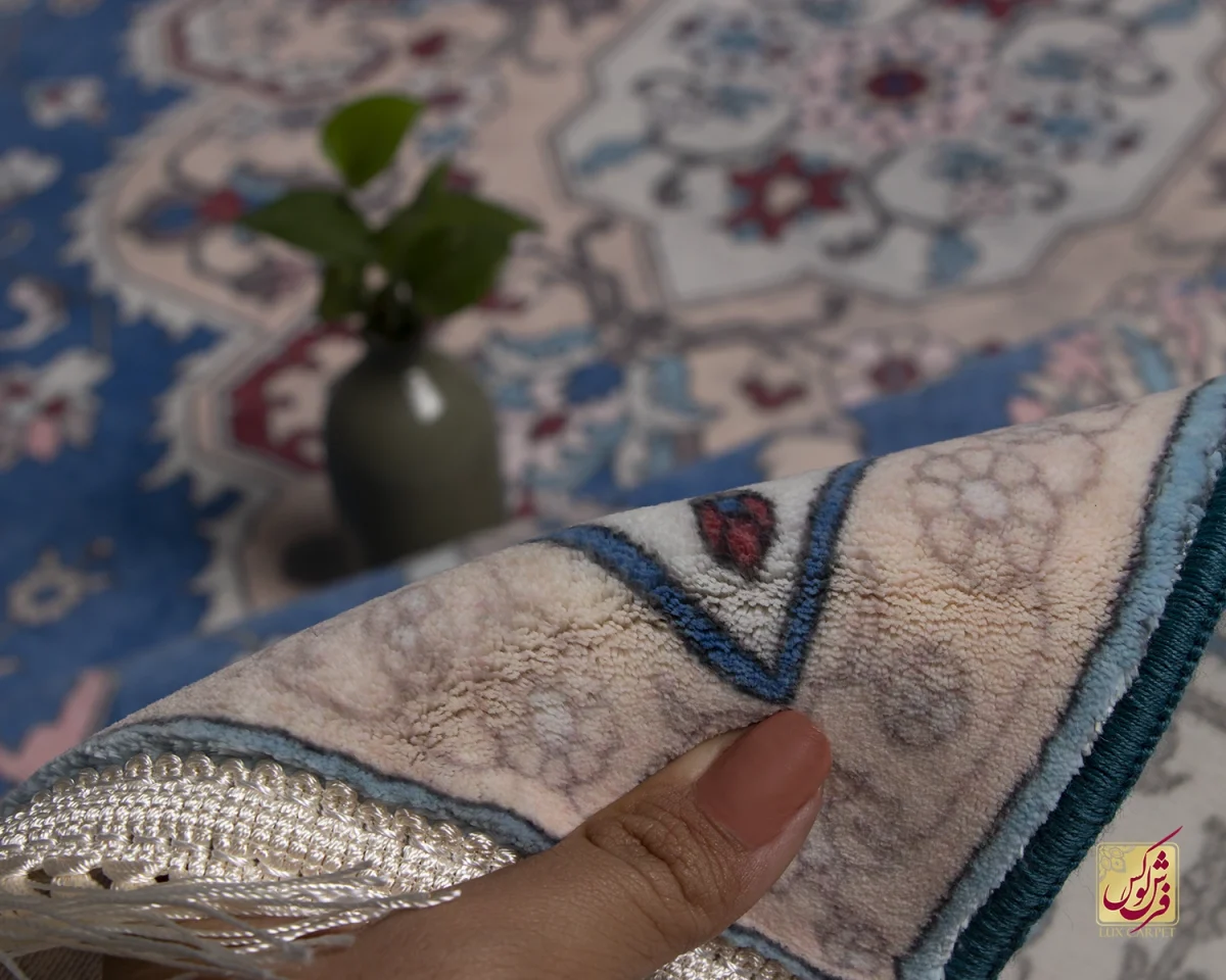فرش ابریشم ماشینی 743100 ابی کرم