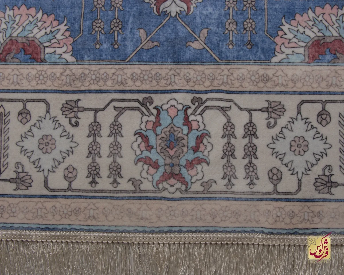 فرش ابریشم ماشینی 743100 ابی کرم