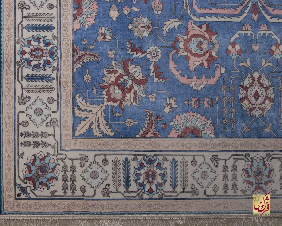 فرش ابریشم ماشینی 743100 ابی کرم