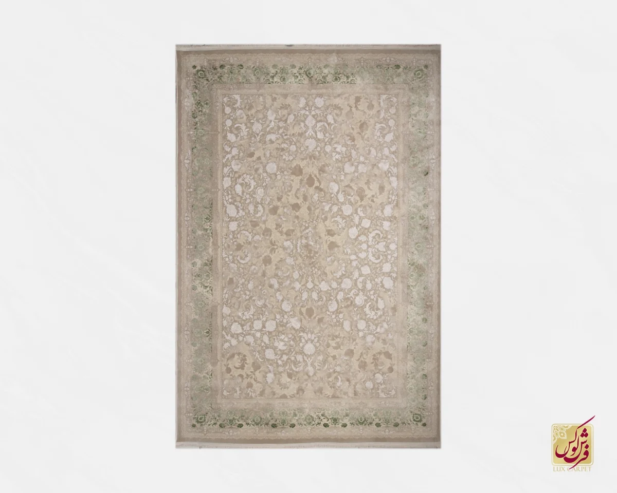 فرش وینتیج 3022 نسکافه‌ای کرم حاشیه سبز
