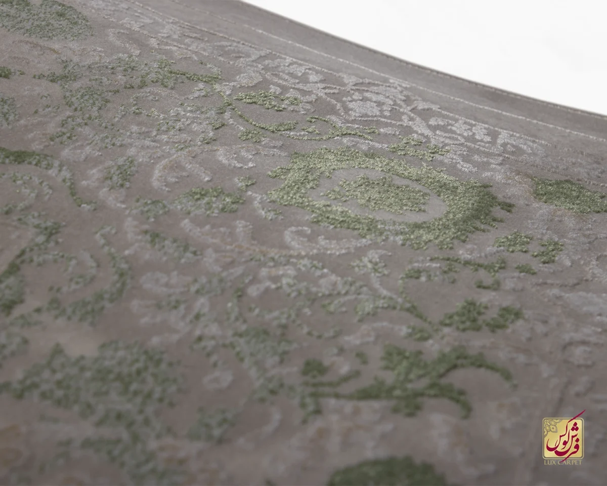 فرش وینتیج 3022 نسکافه‌ای کرم حاشیه سبز