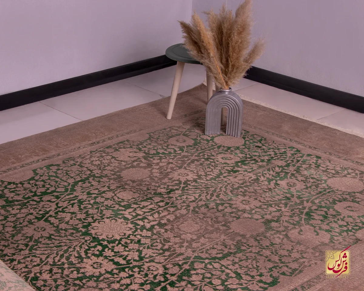 فرش وینتیج HR 165 نسکافه‌ای سبز