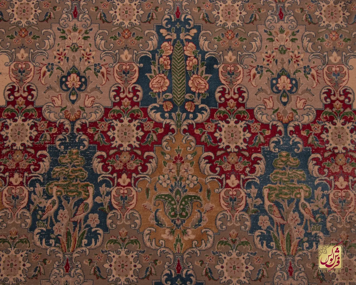 فرش وینتیج HR 187 نسکافه‌ای قرمز