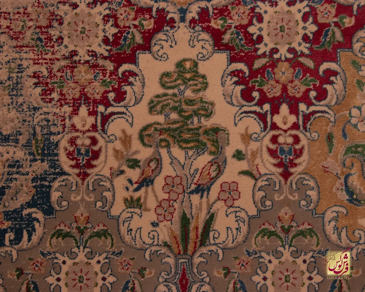 فرش وینتیج HR 187 نسکافه‌ای قرمز